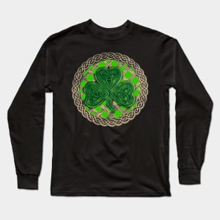 Celtic Knot Shamrock Green Background Long Sleeve T-Shirt